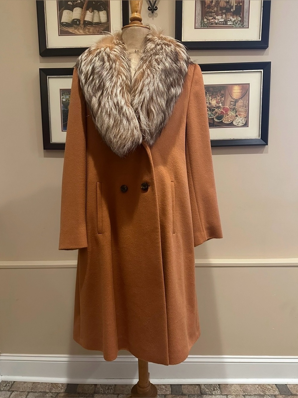 ESCADA Margaretha Ley Wool Angora Coat + Silver Fox Fur Detachable Collar Italy